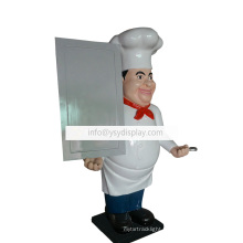 China garden life size custom decorative cartoon characters resin kitchen fat chef statue with chalkboard
